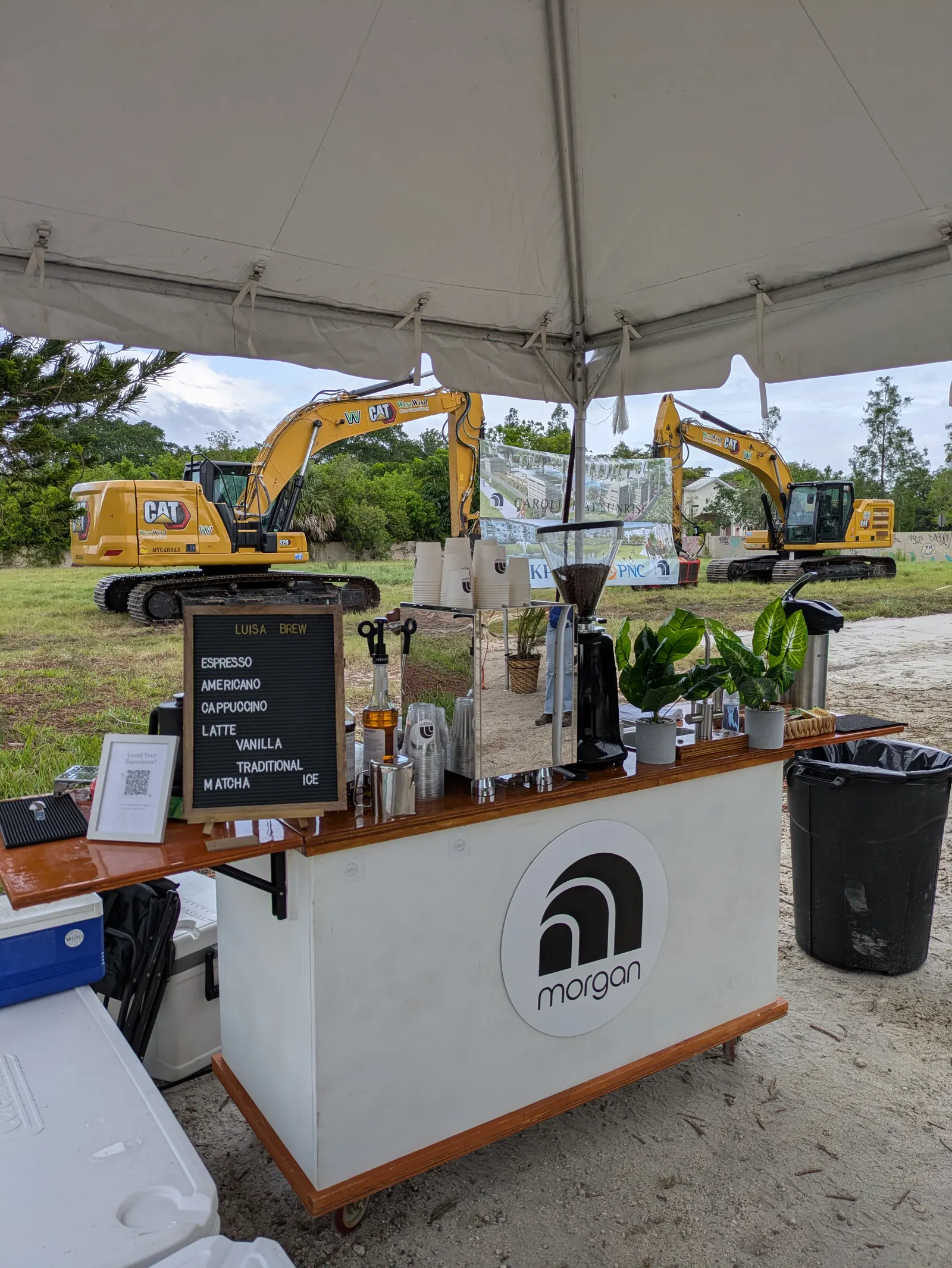 Mobile coffee cart serving guests at a Broward County corporate groundbreaking event