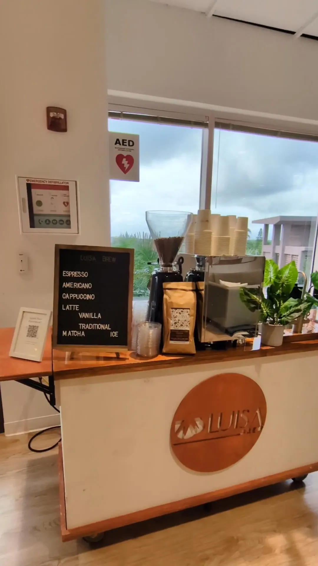Luisa Coffee cart set up in an office lounge for a corporate celebration